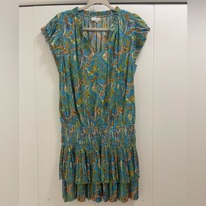 Current Air Los Angeles Blue Paisley Smocked Mini Dress. Size M